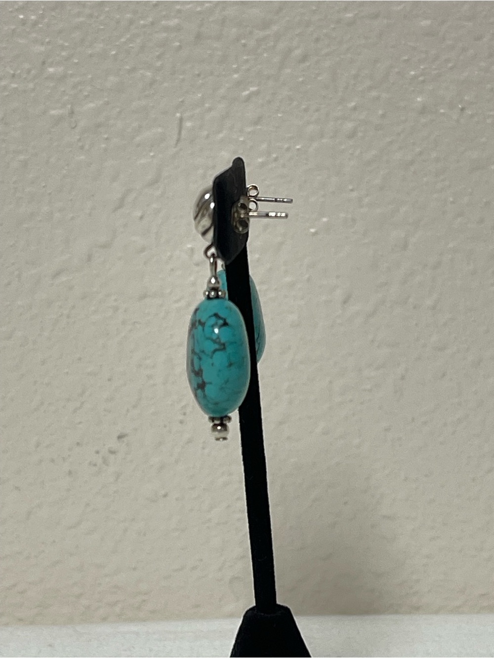 Turquoise Drop Sterling Silver Earrings - Picture 2 of 6